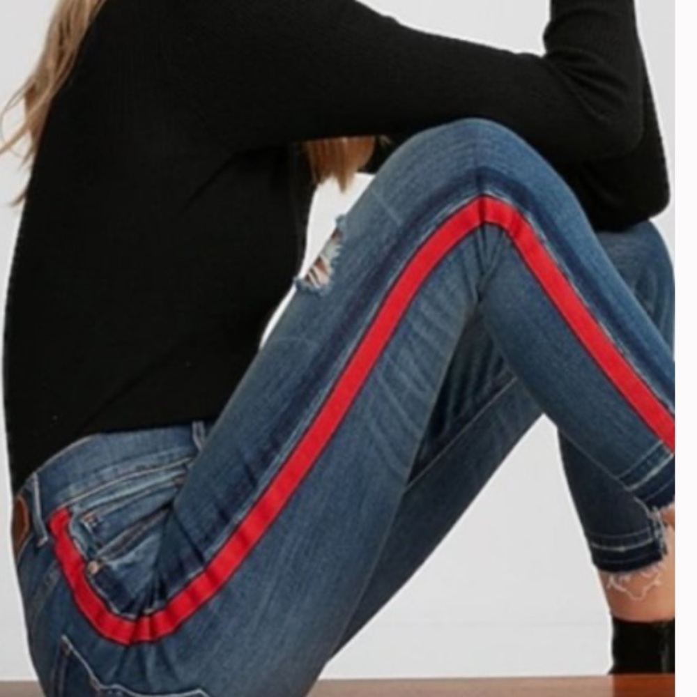 Express High-Waisted Red Stripe Jeans